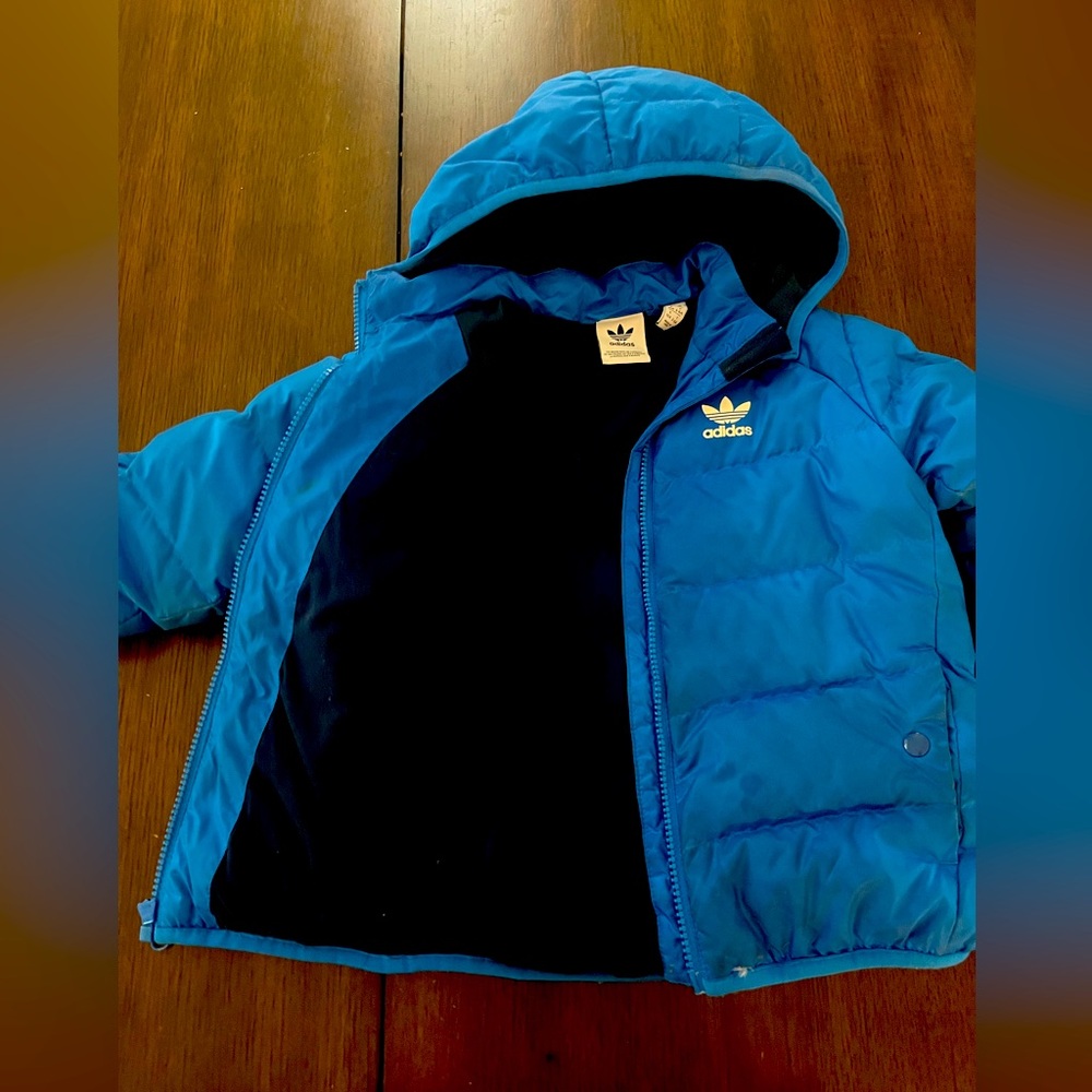 4T Blue Adidas Puffer Jacket with Detachable Hood